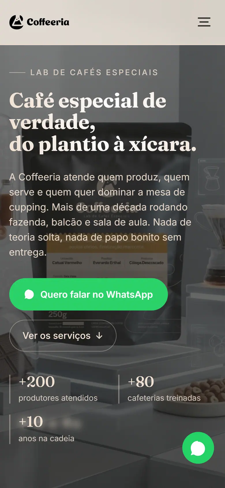 Site da Coffeeria aberto no celular
